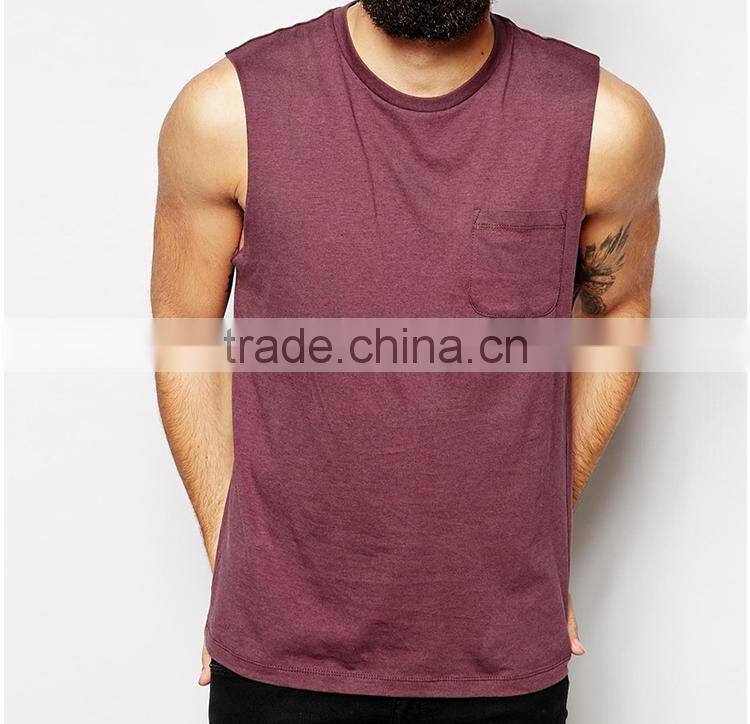 new design 100% cotton custom pocket blank tank top for men