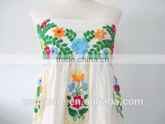 Fashion mexico manufacturers strapless embroidered mexican clothing