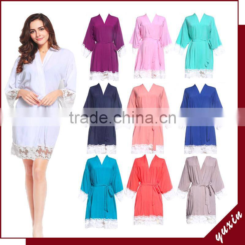 Sexy short sleeve lace women cotton robe with lace LR0105