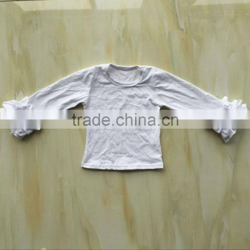 XF-033 Wholesale children's boutique clothing kids plain ruffle blank icing raglan girls long sleeve boutique kids shirts