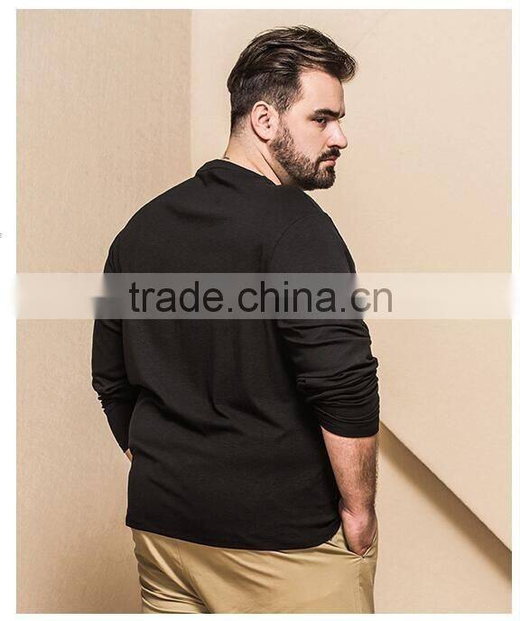 Men's spring long sleeve cotton slub plus size O-neck tee shirt with button placket