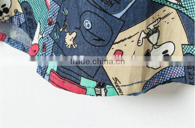 2016 Cartoon printed men denim casual shirt