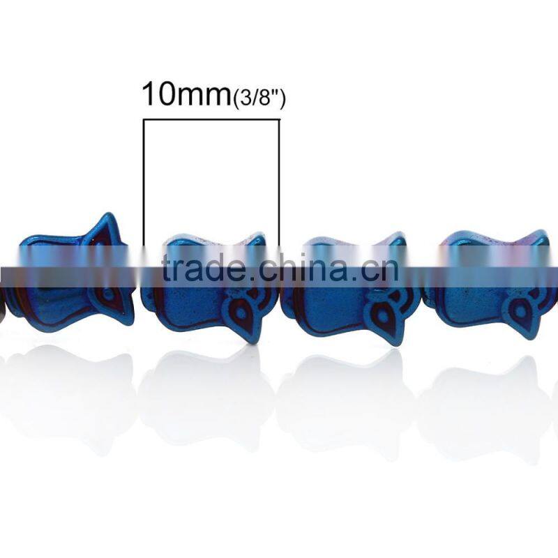 (Grade A) Natural Halloween Owl Royal Blue AB Color Hematite Beads