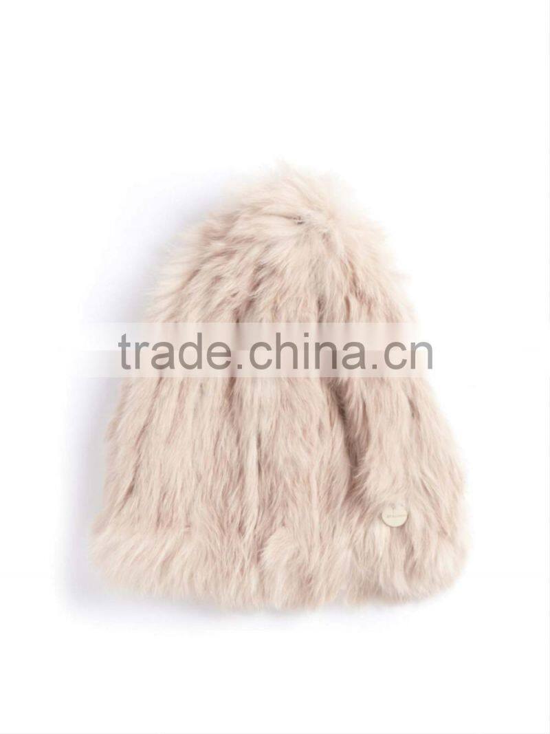 YR419 Stretch Knitted Beanie Real Rabbit Fur/China Factory Sale Hats