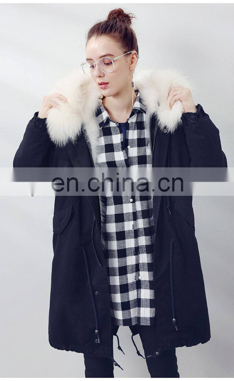 New Winter Design Genuine Raccoon Fur Collar Coat Women and Real Fox Fur Parka