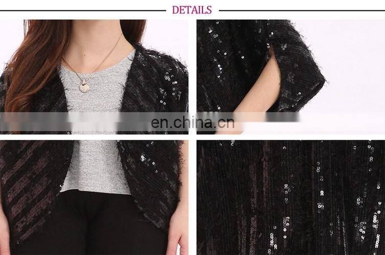 Alibaba China 2017 Europea Autumn Black Sequin Knitted Sweater Cardigan For Woman