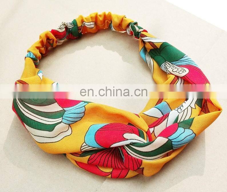 polyester printed elastic hair band hair accessories fashion printing headband for women
