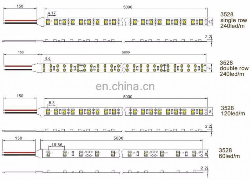 ip67 waterproof smd3528 customized led strip with 2 pin jst connector cable