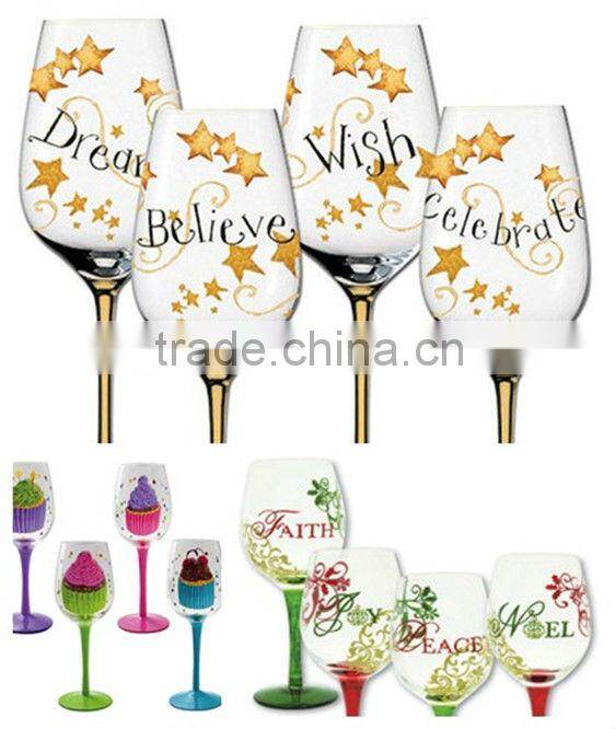 colorful hand painted wine glass