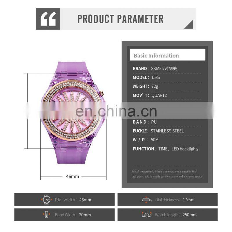 SKMEI 1536 LED backlight rotating colorful women watch unique design luxury quartz watch