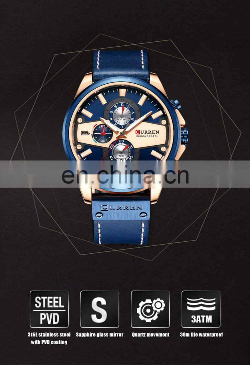 CURREN 8394 New Man Quartz Watches Wristwatches Business Clock Male Chronograph watch with leather