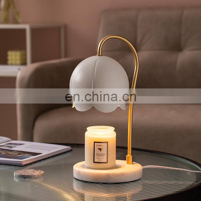 Flower Shaped Lampshade Wax Warmer Heater Electric Wax Melter Candle Warmer Desk Melt Lamp With Marble Base