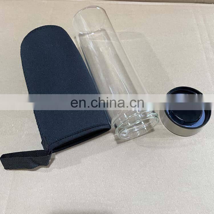 500ml Custom Borosilicate Glass Water Bottle With Neoprene Sleeve