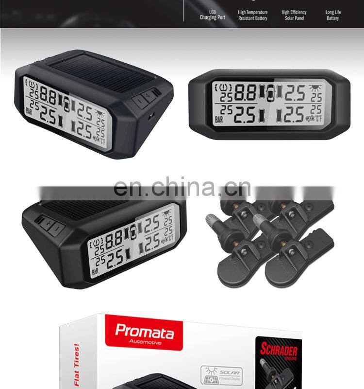 Wireless display solar tpms 4 internal sensors for cars 4wds vans with internal tire/ tyre pressure monitor