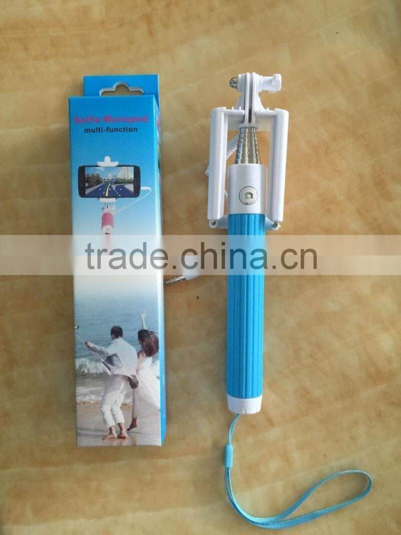 2016 Super mini wired selfie stick all in one foldable colorful selfie stick monopod for iphone/samsung
