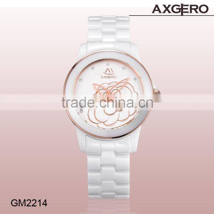 New fashion quartz movt luxury white color ceramic watch for women