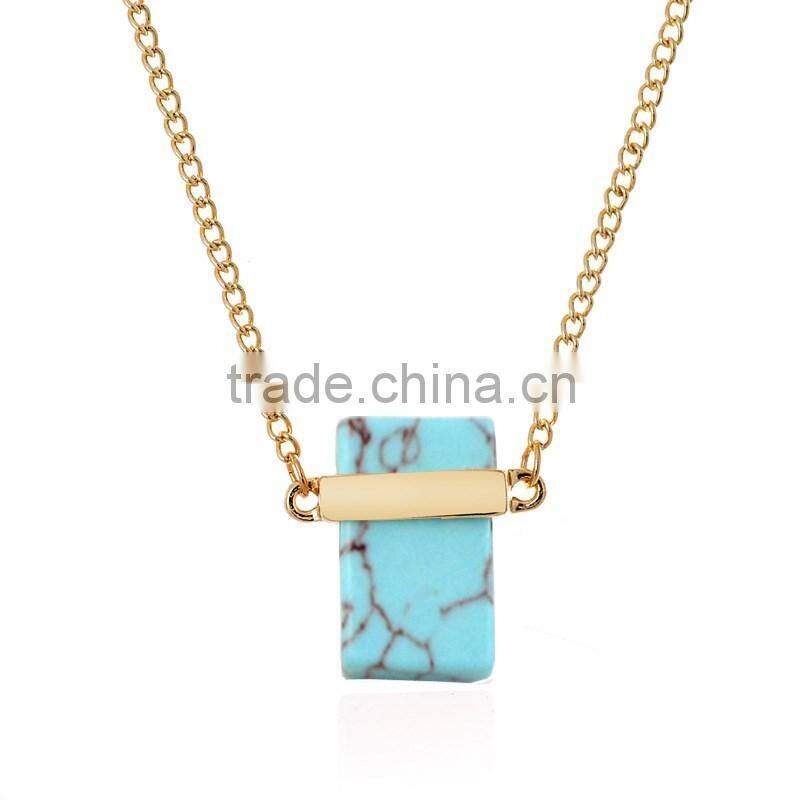 Wholesale Fashion Gold Chain Jewelry Pink Natural Stone Pendant Necklace