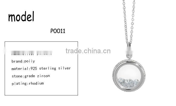 925 silver artificial diamond round ring pendant for women mirror pendant