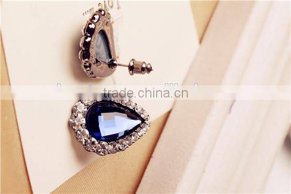 Oval crystal stud earrings fashion exotic earrings blue sapphire earrings