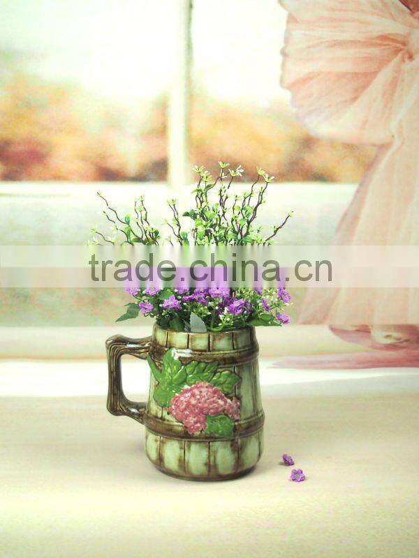 indoor decoration ceramic handle vase with flower and leaves