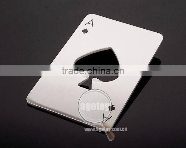 Promotion Beer Gifts Spades A Printed Brushed Stainless Steel Metal Playing Card Shaped Poker Bottle Opener