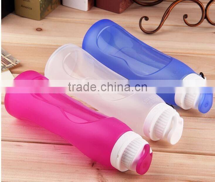Soft squeeze silicone travel bottle collapsible water bottle joyshaker