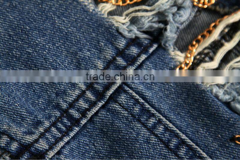 2016 ss new fashion cool punk style jean vest with hole and chain,alibaba china supplier