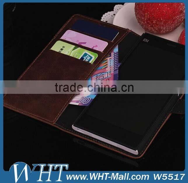 Three Credit Card Slots Leather Flip Case for Xiaomi mi3 Wallet Style Cover