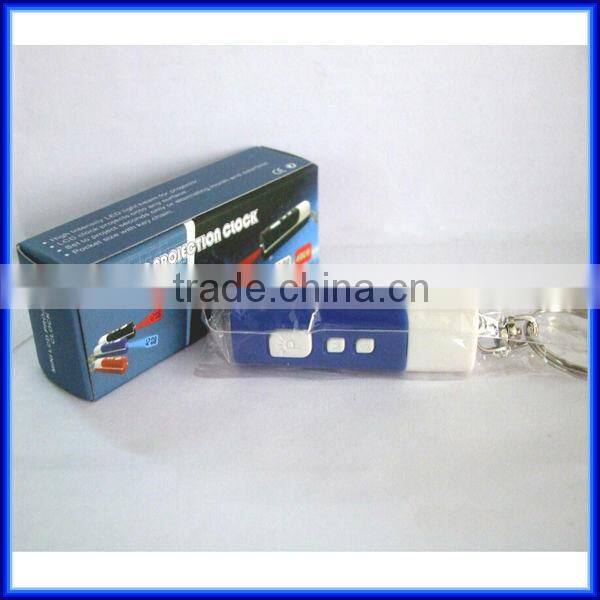 Novelty design easy carry portable mini digital lcd projector keychain clock