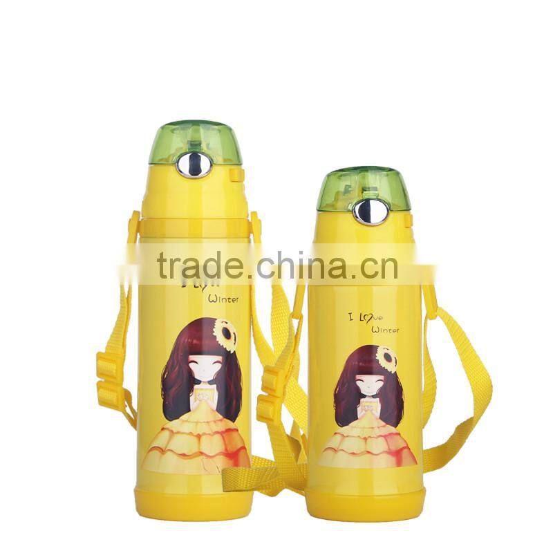 Hot selling Cute cartoon vacuum flask with straw