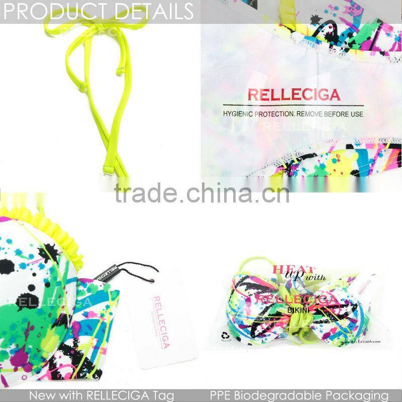 RELLECIGA 2016 Sexy Doodle Print Playful Ruffle Bandeau Bikini Swimwear