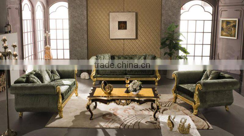 High quality antique living room solid wood fabric Italian classical sofa AL187