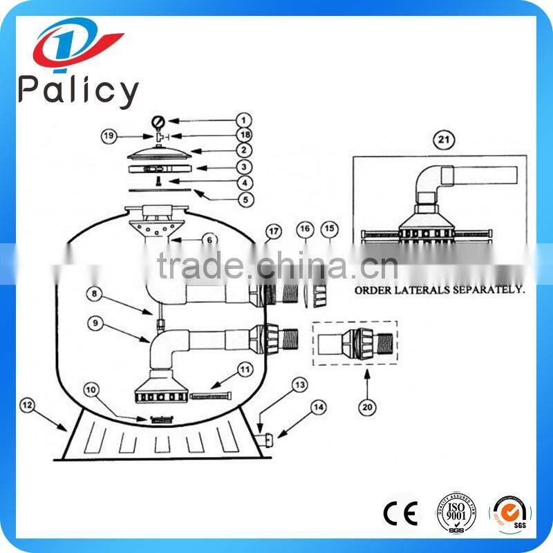 Hot dia 450 top-mount swimming pool fiberglass sand filter