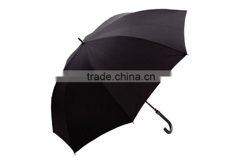 fashion shaped black straight umbrella with black plastic crook handle for promotion