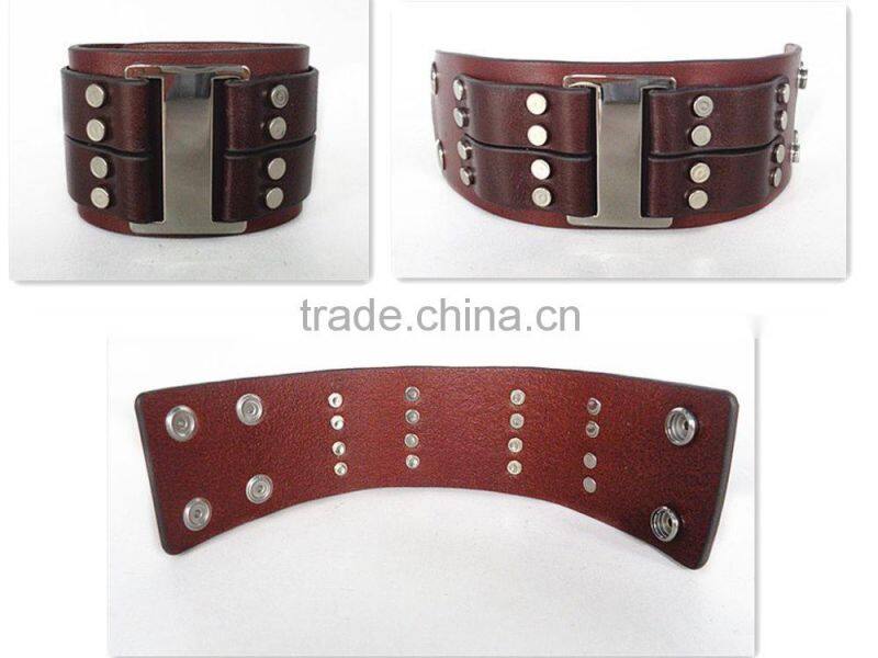 hot sale wrap leather bracelet stain steel handmade men's leather bracelet