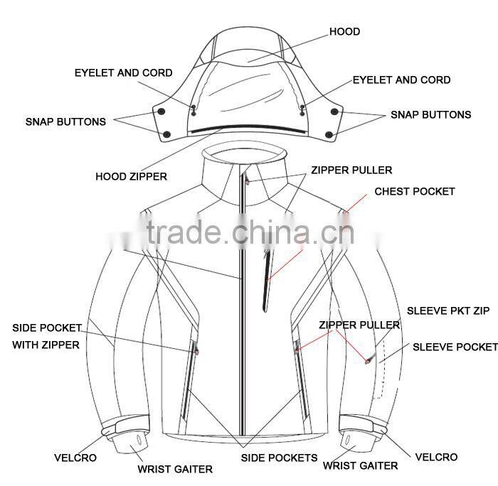 2016 New Design Colour Contrast Mens Padded Ski Jacket