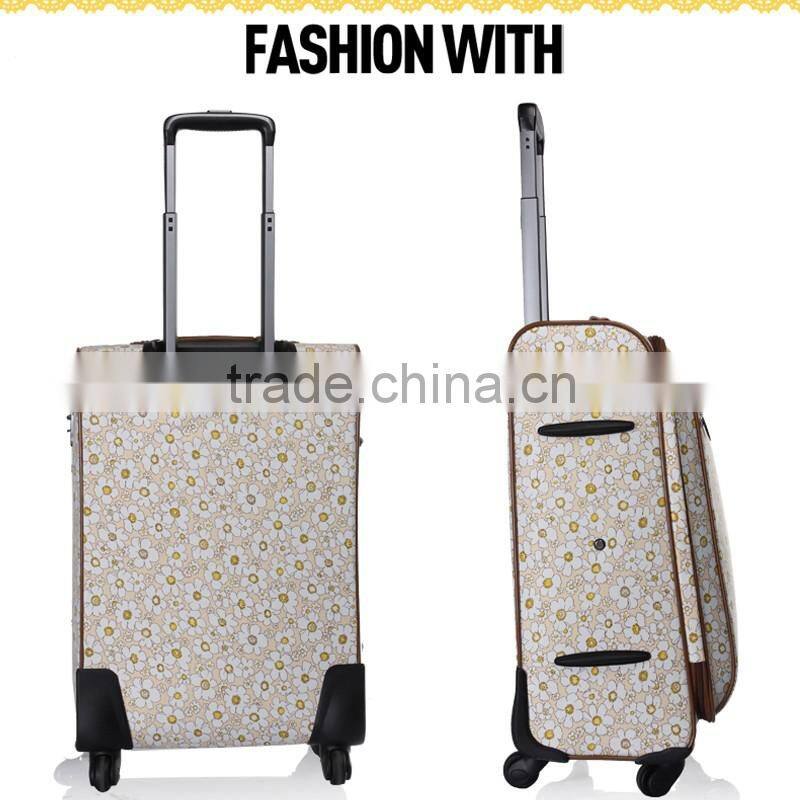 China Factory Polyester Bag Trolley Colorful Flower Printed Luggage Trolley Bag
