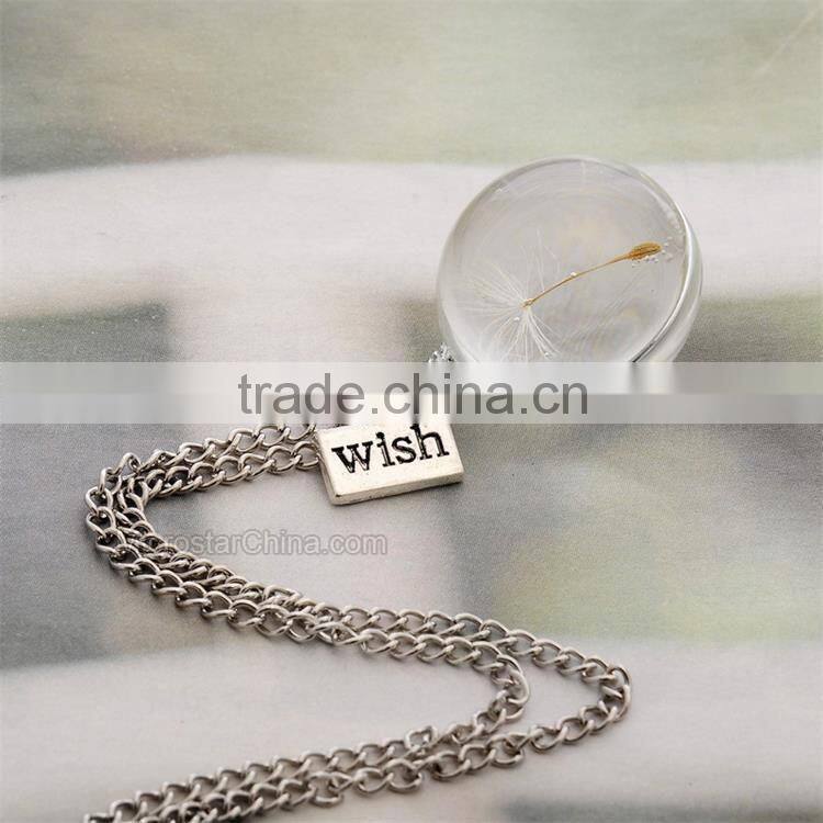 Love Glass Bottle Real Flower Jewelry Wish Charm Dandelion Seeds Necklace