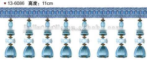 Fringes wholesalers 100% rayon material acrylic bead curtain tassel fringe beaded fringe with suede fabric
