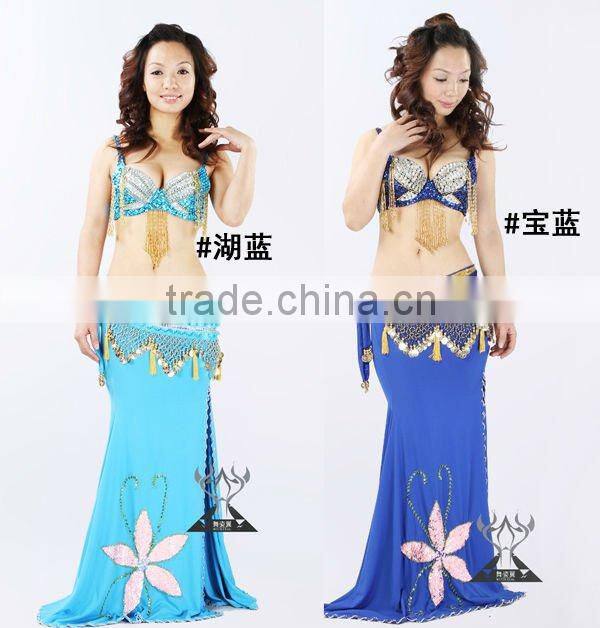 2012 new hot fashion professional belly dance accessories,sexy sequin tassels blue belly dance bra tops (202#)