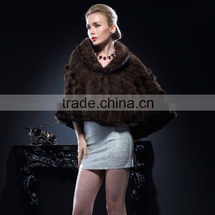 New Design Natural Knitted Mink Fur Poncho for Fashion Girls with Cheap Price