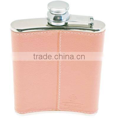 New fashion 6oz stainless steel hip flask with PU leather wrap