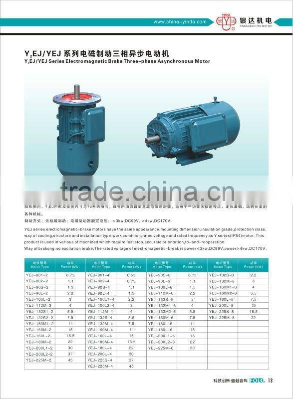 YEJ2 series CE certification IEC standard electromagnetic brake three phase asynchronous motor
