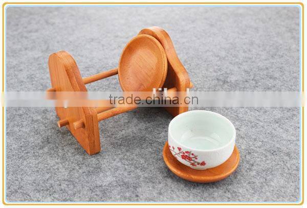 Tea Round Bamboo Wood Trivet Coaster Placemat Tool Set with Holder Rack
