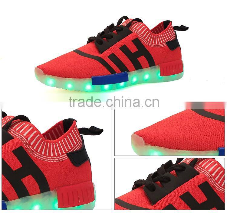 2016 The Newest Flyknit Fabric Colourful Lights LED shoe