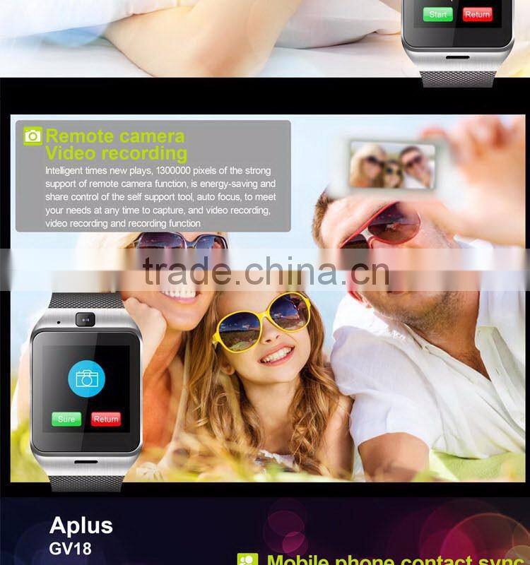 GV18 Smartwatch Bluetooth Sport Fitness Pedometer Camera Clock Bracelet Touch Screen Smart Watch Android Mobile Cell Phone