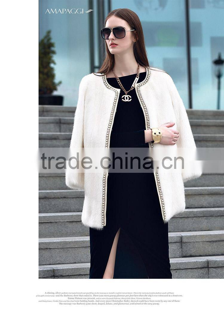 Wholesale customized white mink fur winter coat for women