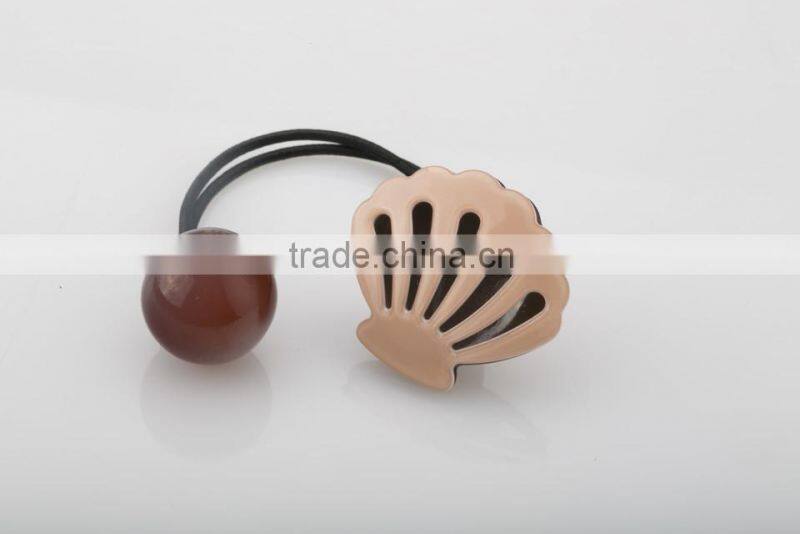 Custom kids girls fashion hair elatic rubber band korea colorful metal free soft elatic hair band with plastic bead and shell