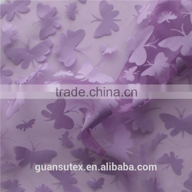 top fashion butterfly pattern organza lilac burn out lace fabric for lady's dress
