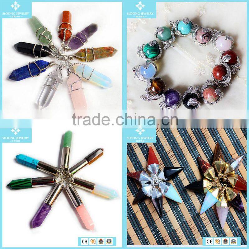 Fashion Unique Natural Crystal Agate and Metal Charming Pendant Necklace Jewelry